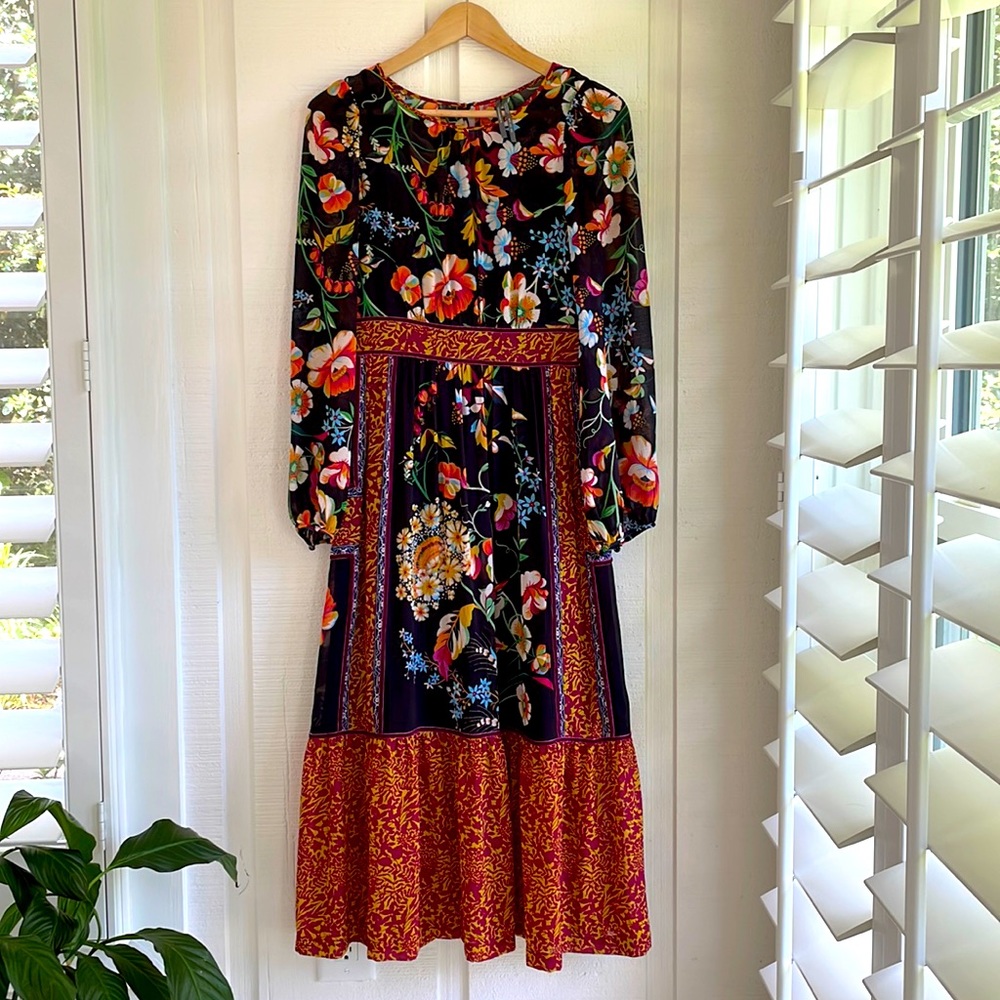 Anthropologie Floral Maxi Dress - Black and Red
